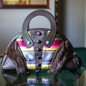 Shanghai Tang "Tibetan Stripe" Half Moon Handbag